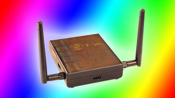A router that looks like a book with two antenna.