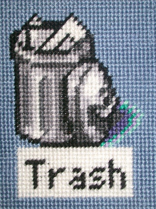 Stitching of a trashcan.