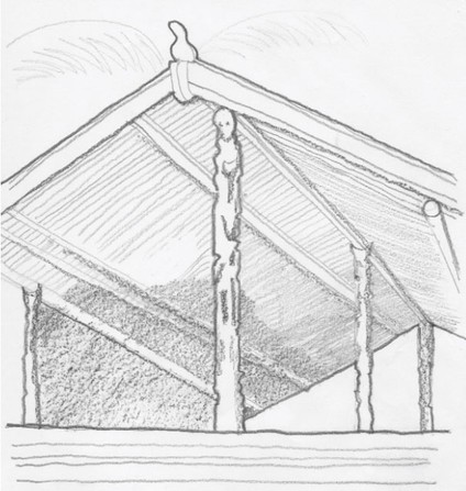 A pencil sketch of a meeting house.
